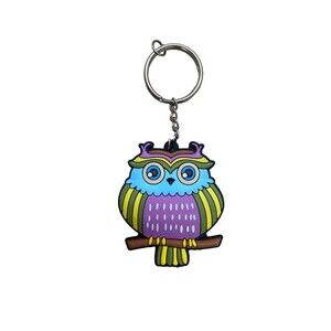 Geddes Colorful Owl Rubber Key Ring Some Wear 3.5 in